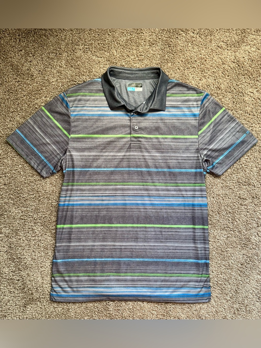PGA Tour Pro Series Performance Golf Polo Men’s Large Gray Striped Athletic Fit